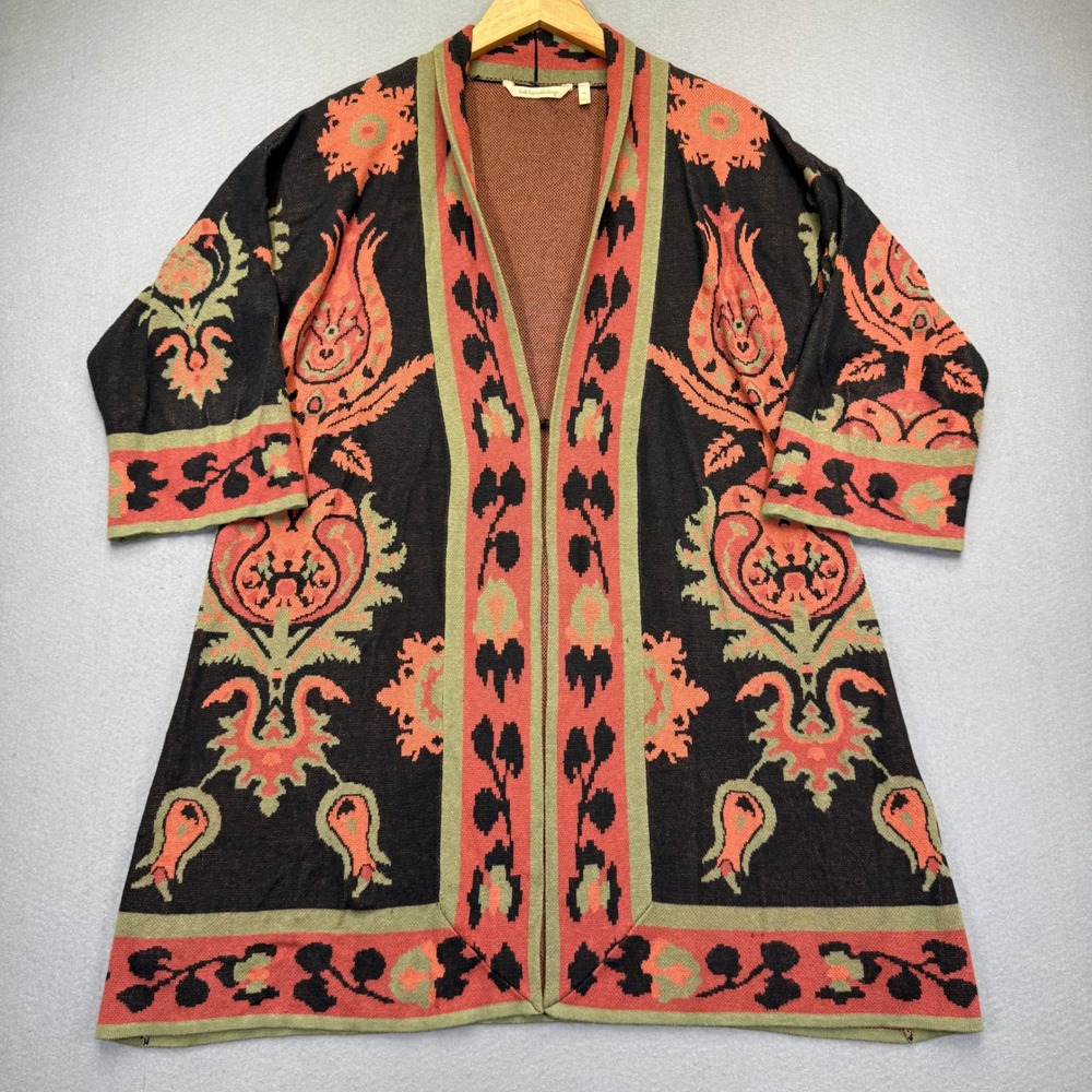 Soft Surroundings 2EL44 Black Orange Floral Knit Open Front Cardigan Sweater M